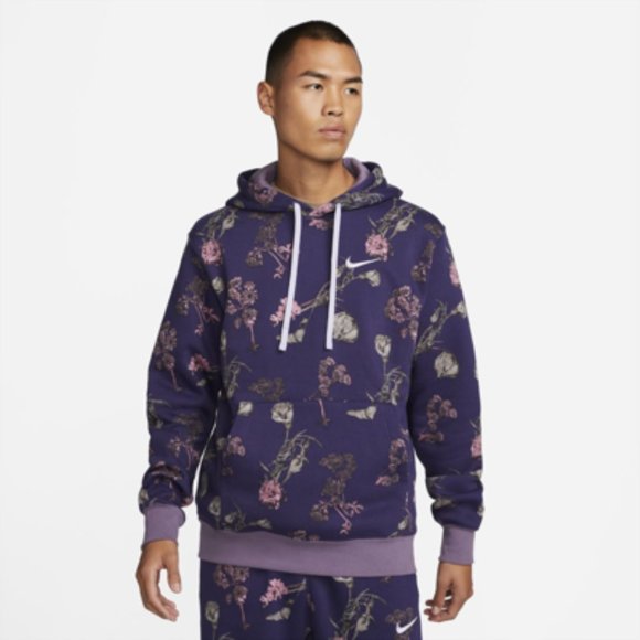 Nike | Shirts | Nwt Nike Club Floral Purple Long Sleeve Pullover Hoodie  Mens Small Dq348354 | Poshmark